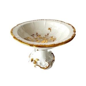 Vintage Birks BB Hand Painted Made in France Gold and White Footed Pedestal Dish